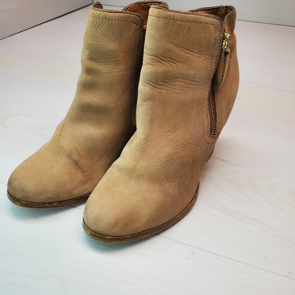 Aldo Tan Leather Ankle Booties Block Heel Size 7.5 Almond Toe Western Boho Chic‎